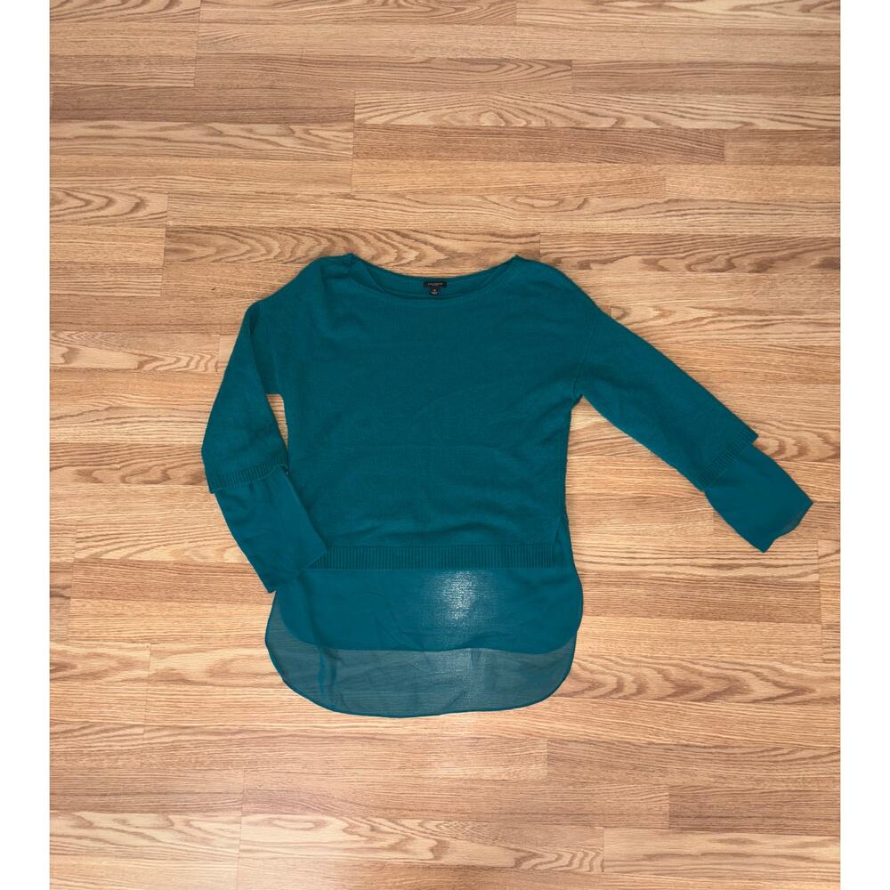 Ann Taylor Women’s Boat Neck Sweater With Under Layer Teal Greenish Blue Sz M